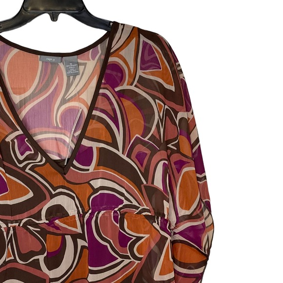 Apt9 Geometric V-Neck Overlay Tunic Sheer Blouse Inner Tank Top Women Size XL - Picture 5 of 9